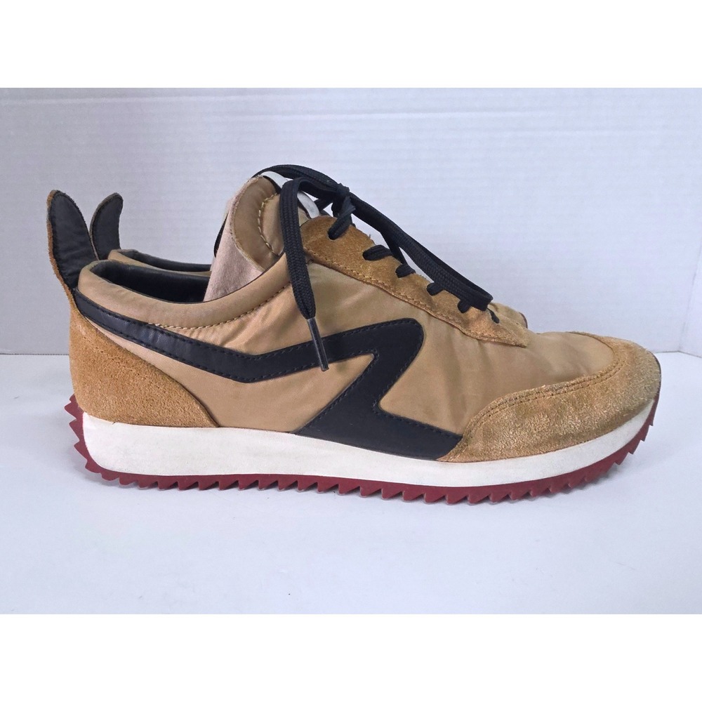 Rag & Bone Retro Runner Tan Suede Nylon Low Top Sneaker‎ Burgundy Sole SZ 38.5 - Picture 4 of 9
